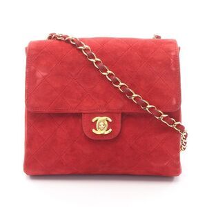 CHANEL Shoulder Bag Red Suede Matelasse Chain Shoulder Ladies Used B